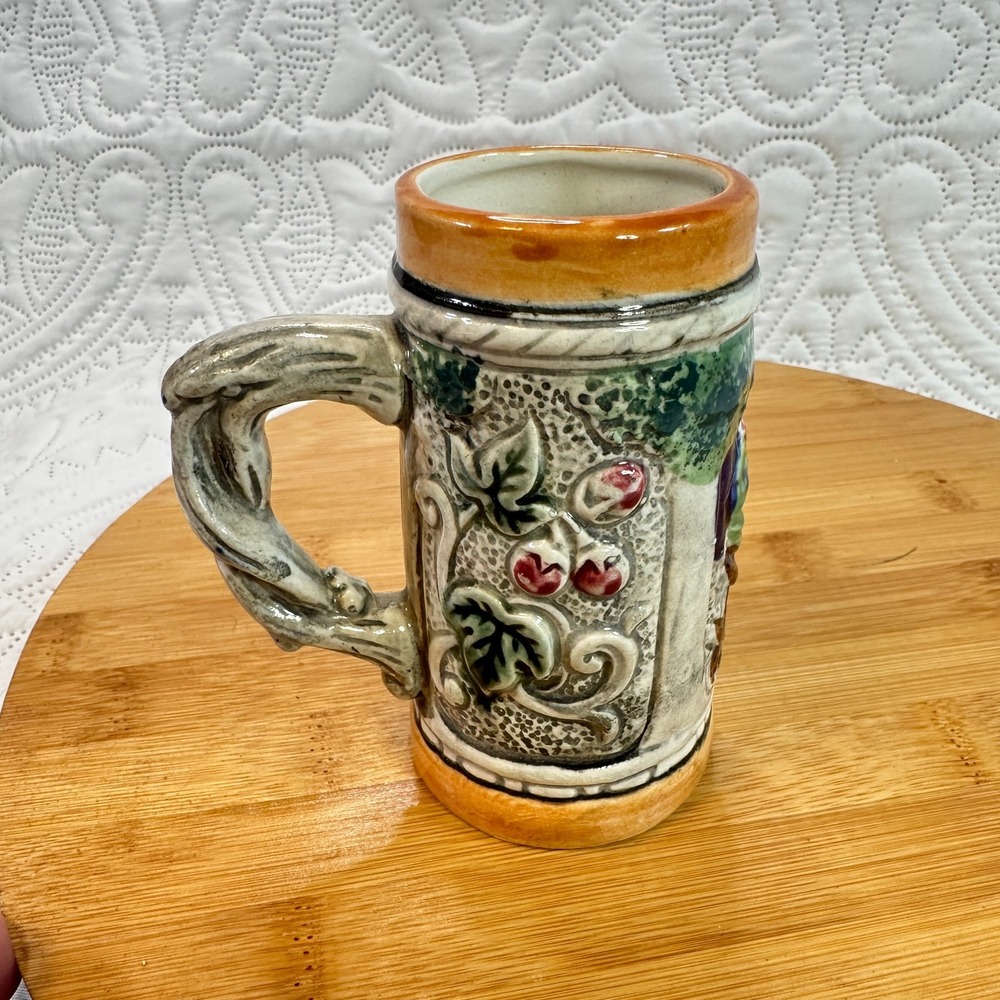 Vintage Made in Japan Relief Floral Ceramic Mug 4" Multi-Color 3D Flower Design
